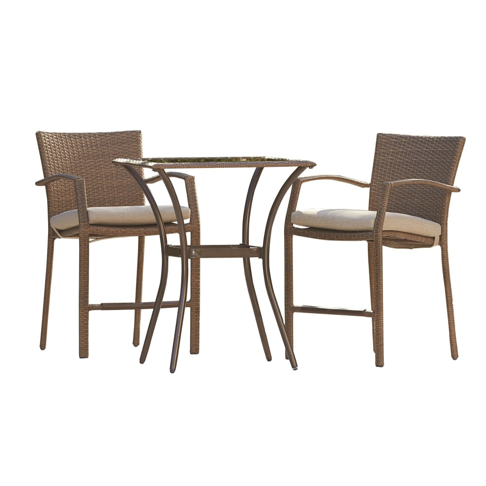 COSCO Bridgeport 3-Piece Outdoor High-Top Bistro Patio Furniture Set, Brown/Tan