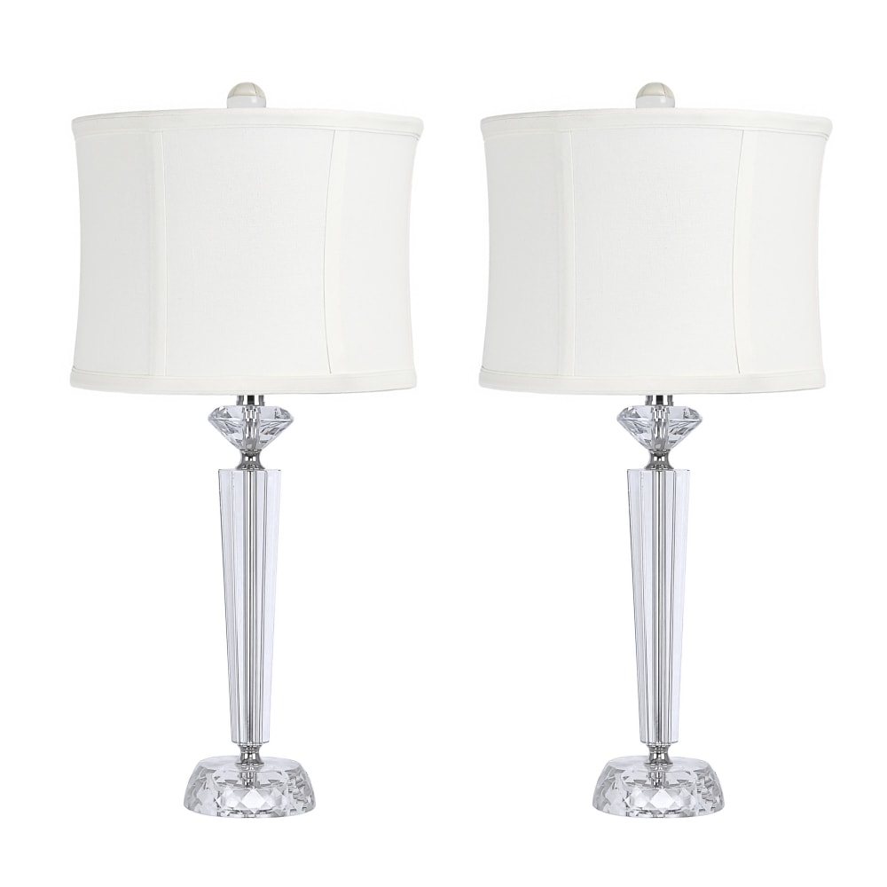 LumiSource Diamond Stacked Contemporary Table Lamps, 25-3/4inH, Off-White Shade/Polished Nickel Base, Set Of 2 Lamps