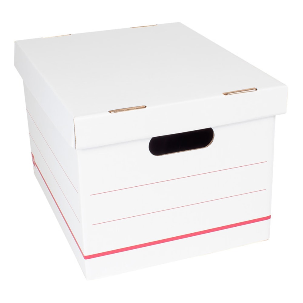 Office Depot Brand Standard-Duty Corrugated Storage Boxes, Letter/Legal Size, 15in x 12in x 10in, 60% Recycled, White/Red, Pack Of 12