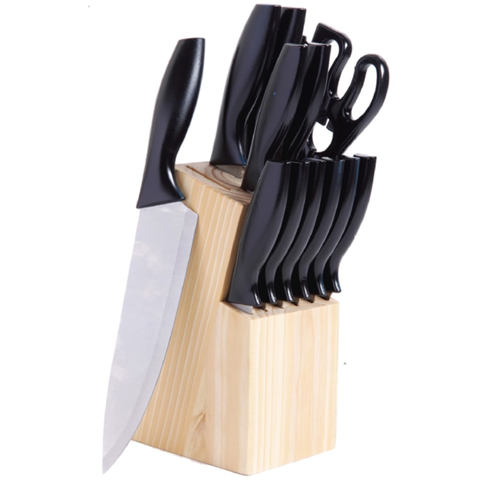 Gibson Helston 14-Piece Stainless-Steel Cutlery Set With Pine Wood Block, Black