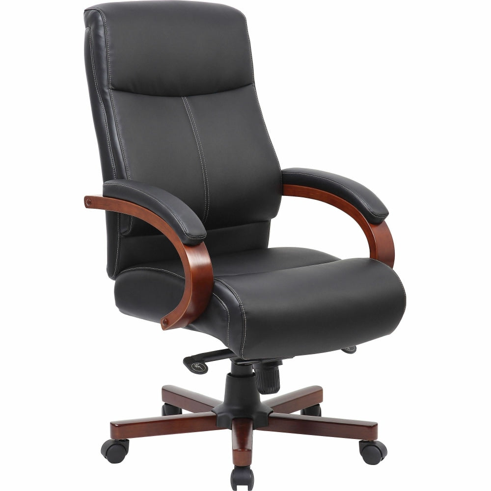 Lorell Executive Ergonomic Bonded Leather/Wood Chair, Black/Cherry