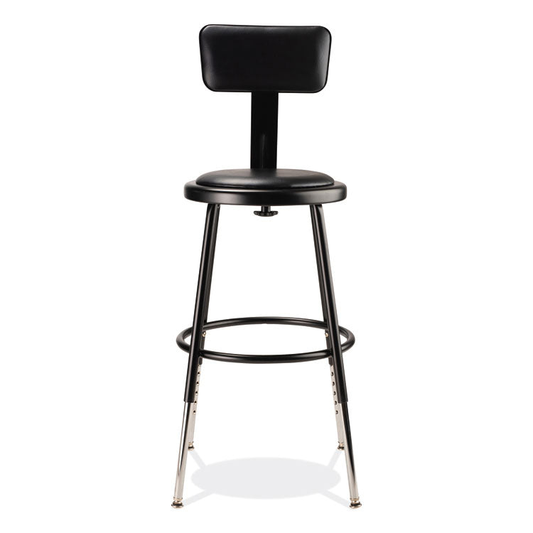 6400 Series Height Adjustable Heavy Duty Vinyl Steel Stool with Backrest, Supports 300 lb, 19" to 27" Seat Height, Black