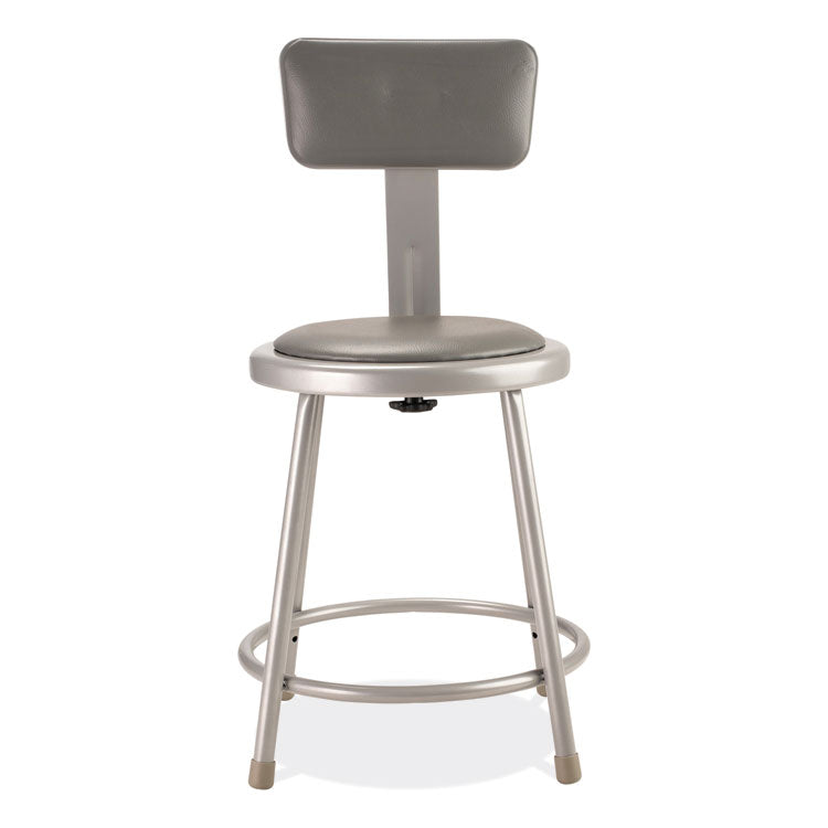 6400 Series Heavy Duty Vinyl Padded Stool with Backrest, Supports 300 lb, 18" Seat Height, Gray Seat, Gray Back, Gray Base