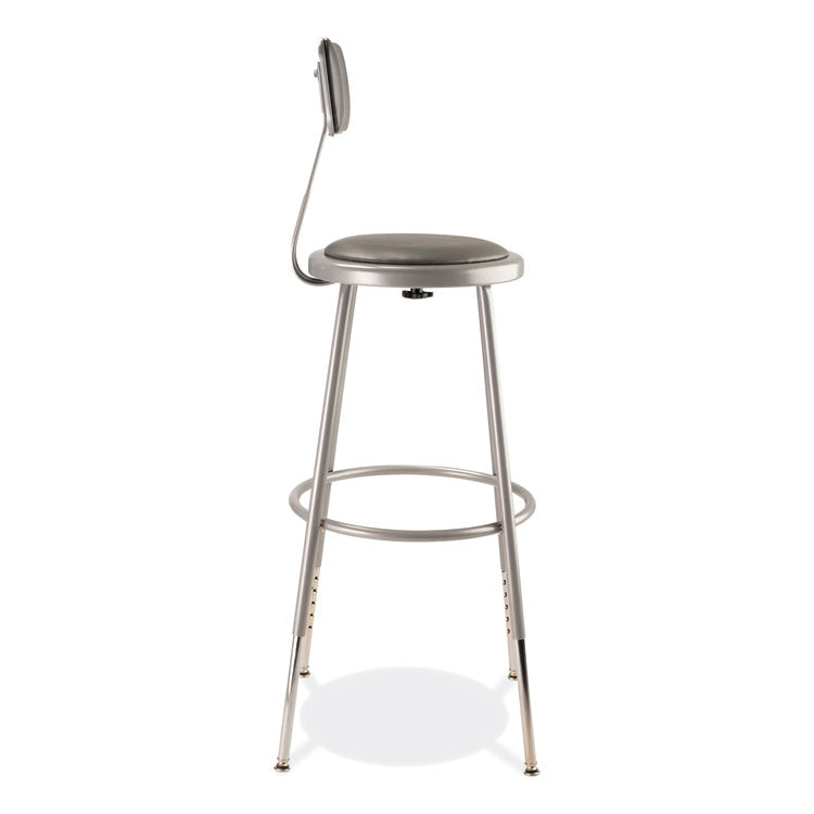 6400 Series Height Adjustable Heavy Duty Padded Stool with Backrest, Supports Up to 300 lb, 25" to 33" Seat Height, Gray
