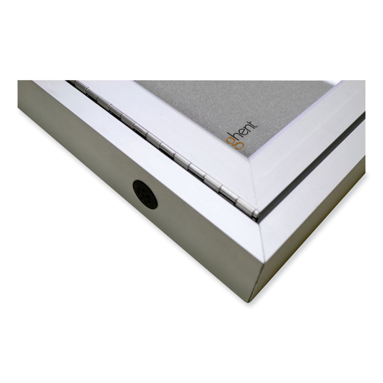 3 Door Enclosed Vinyl Bulletin Board with Satin Frame, 96" x 48", Silver Surface, Satin Aluminum Frame