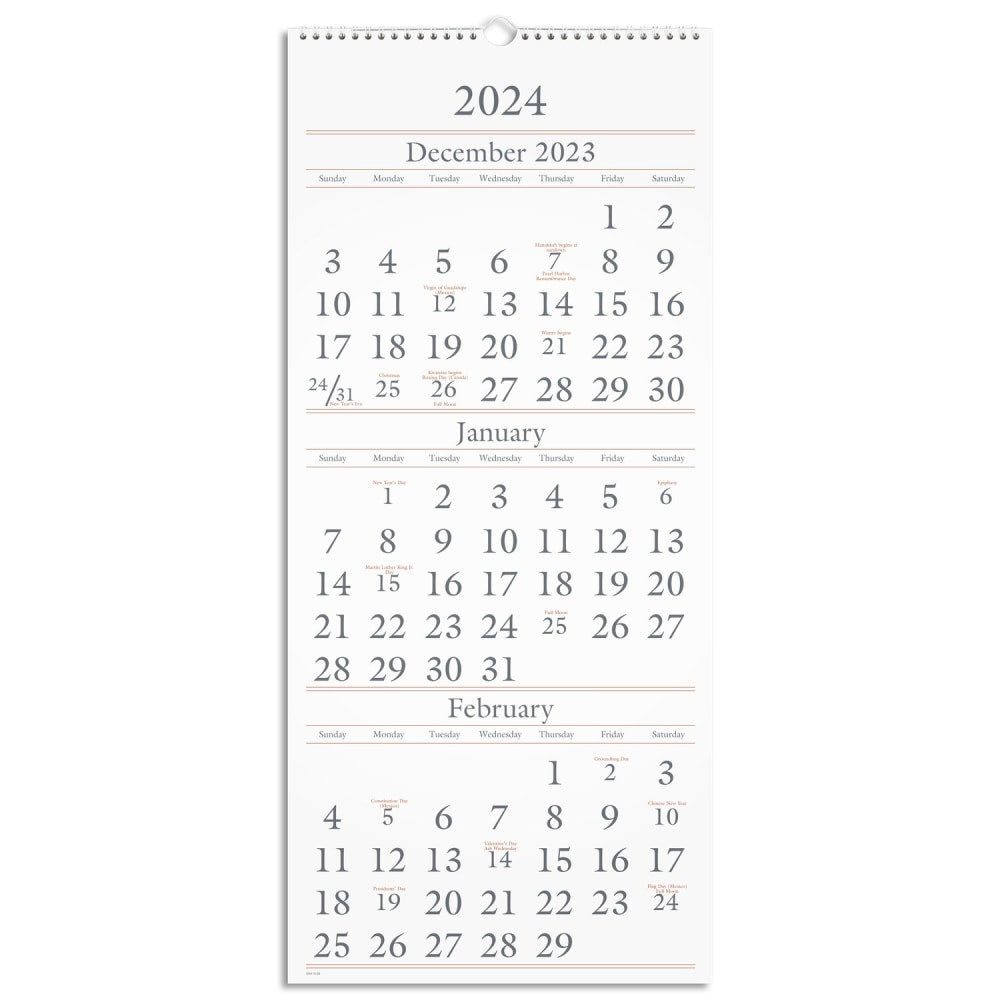 2023-2025 AT-A-GLANCE 3-Month 15-Month Wall Calendar, 12in x 27in, December 2023 to February 2025, SW11528