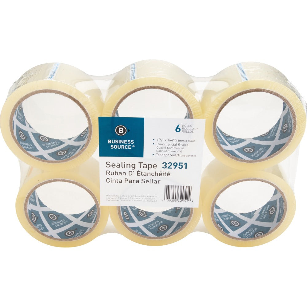 Business Source 3in Core Sealing Tape - 1.88in Width x 55 yd Length - 3in Core - Pressure-sensitive Poly - 2 mil - Adhesive Backing - 6 / Pack - Clear