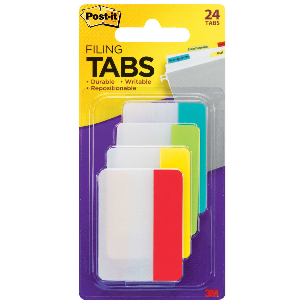 Post-it Notes Durable Filing Tabs, 2in, Assorted Colors, 24 Tabs Per Pack