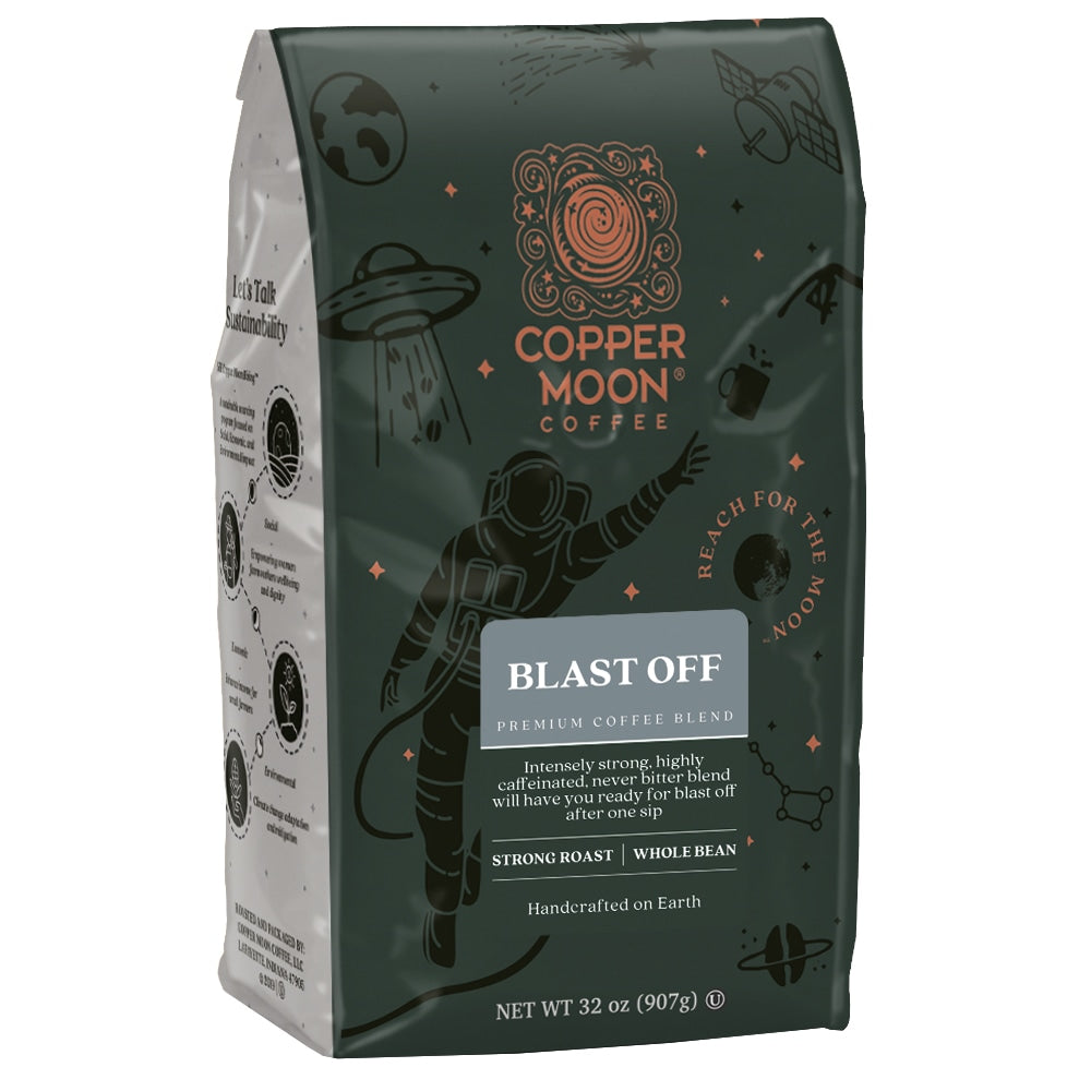 Copper Moon Whole Bean Coffee, Blast Off High Caffeine Blend, 2 Lb Bag