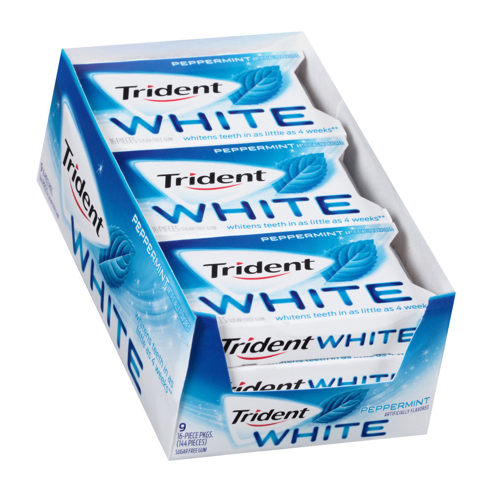 Trident White Peppermint Sugar-Free Gum, Box Of 9 Packs