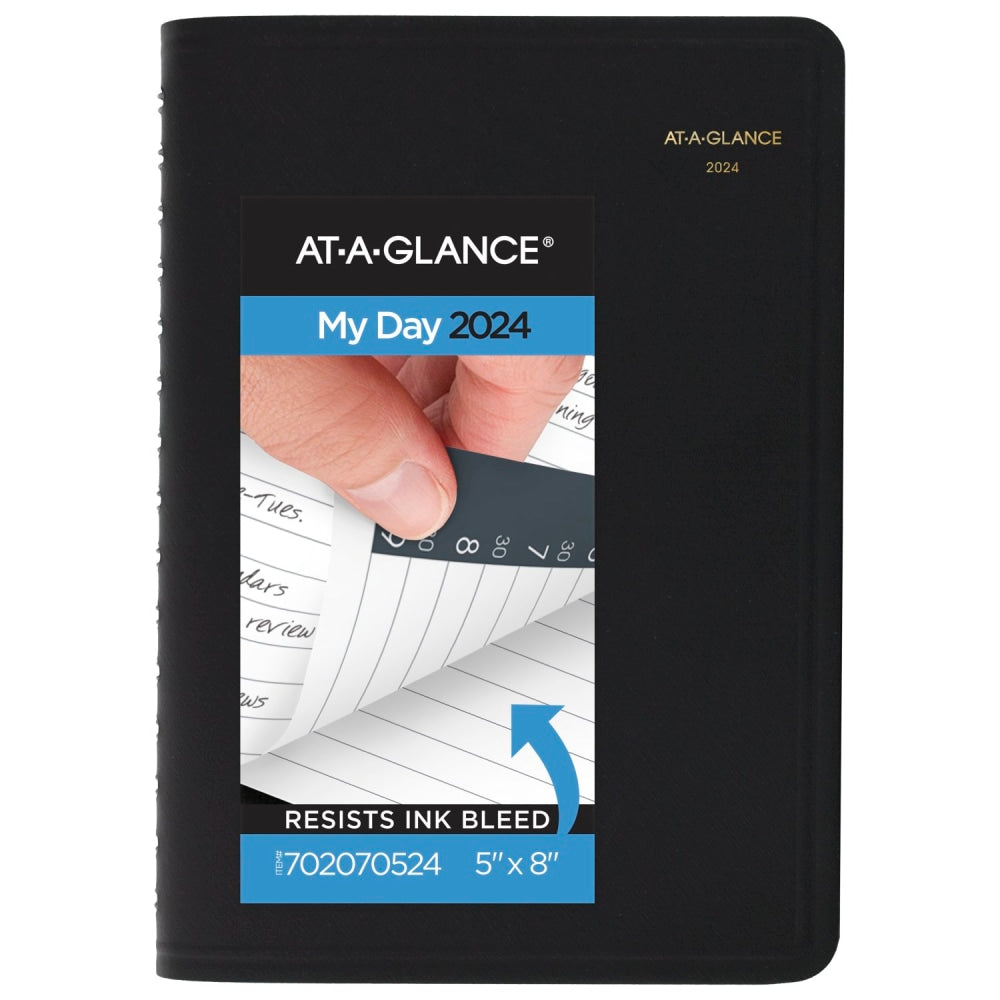 2024 AT-A-GLANCE Daily Appointment Book Planner, 5in x 8in, Black, January To December 2024, 7020705