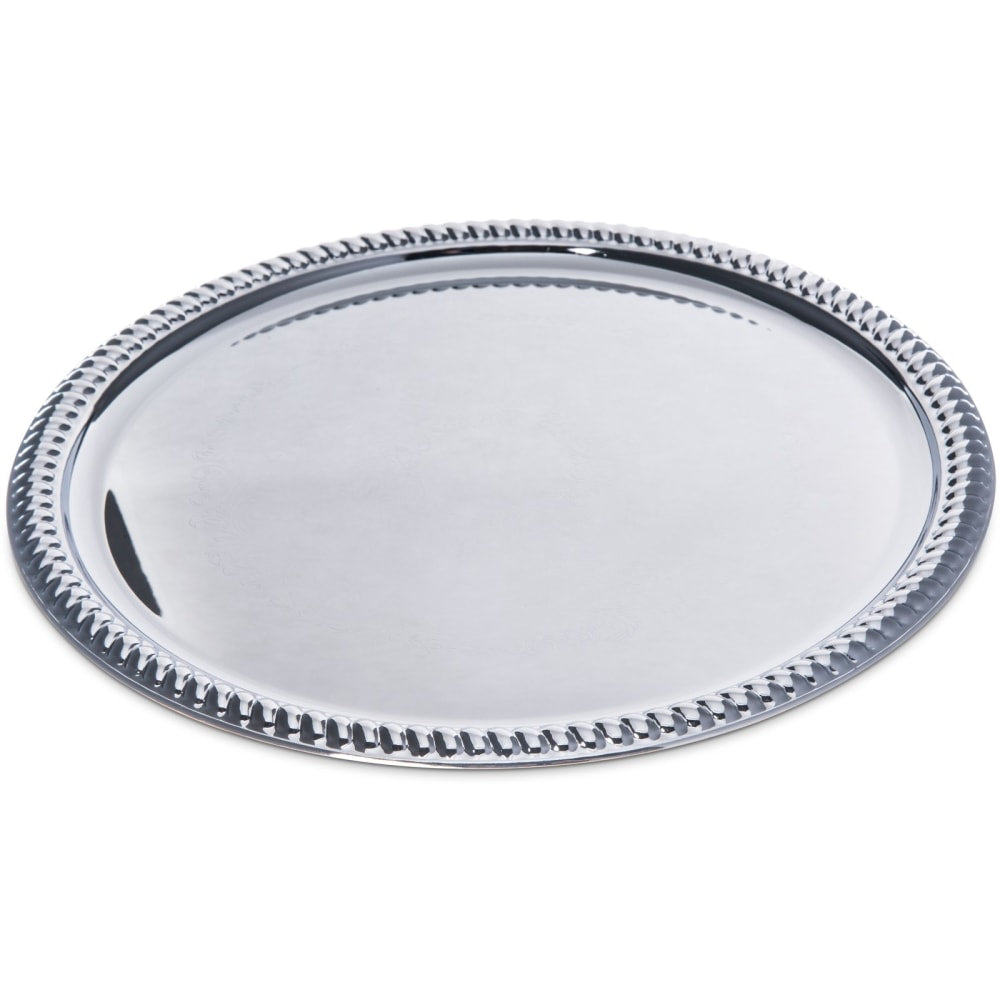Carlisle Celebration Food Serving Trays With Beaded Border, Round Gadroon, 14in, Silver, Pack Of 12 Trays