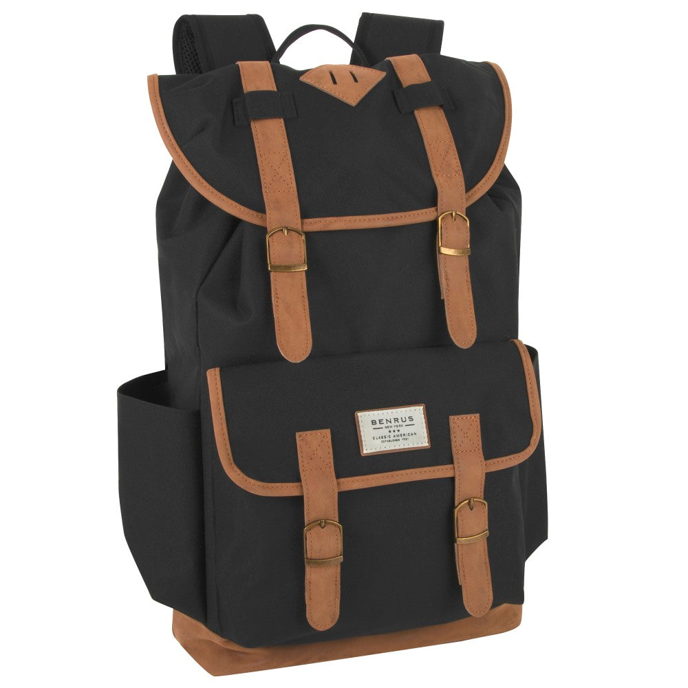 Benrus Scout Backpack With 17in Laptop/Tablet Pocket, Black/Brown