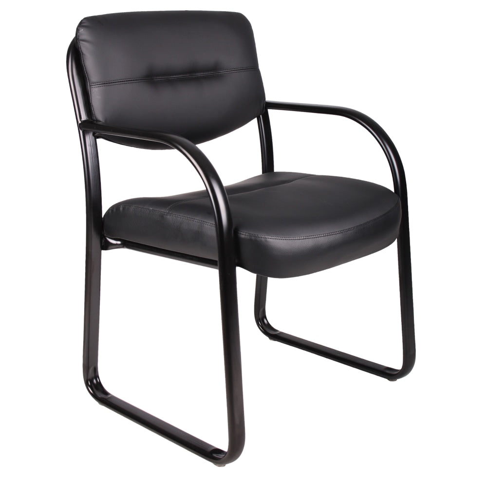 Boss Office Products LeatherPlus Bonded Leather Contoured Guest Chair, Black