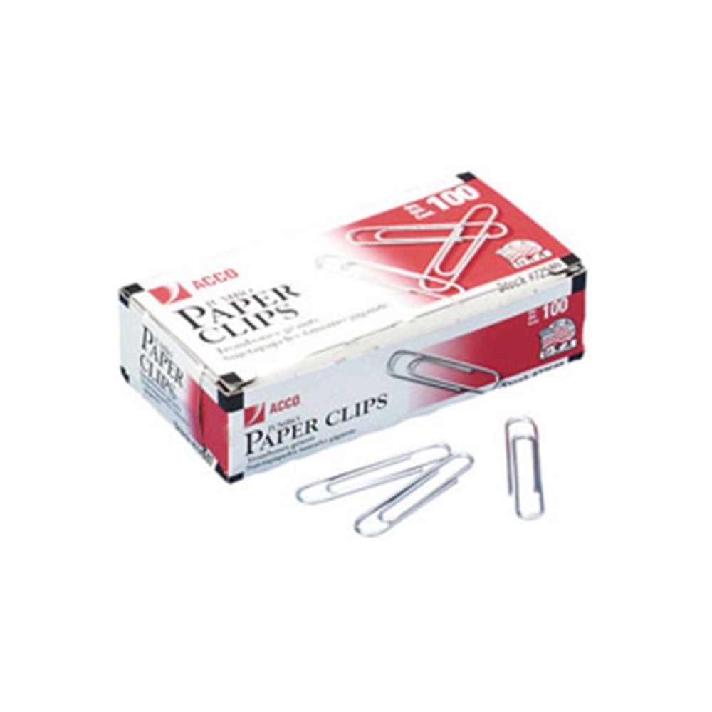 ACCO Paper Clips, Box Of 100, Jumbo, Silver