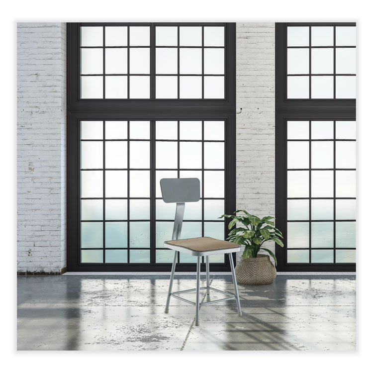 6300 Series Heavy-Duty Square Seat Stool with Backrest, Supports Up to 500 lb, 17.5" Seat Height, Brown Seat, Gray Back/Base
