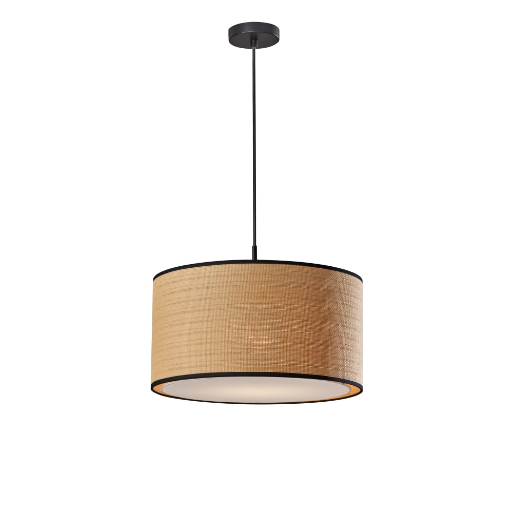 Adesso Harvest Drum Lamp, 20inW, Natural Shade/Black Base