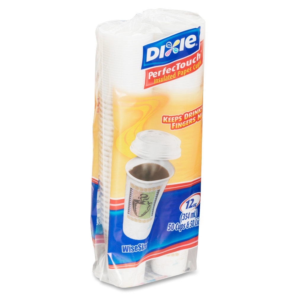 Dixie PerfecTouch Insulated Hot Paper Cups, 12 Oz, White, 50 Cups Per Pack, Set Of 6 Packs