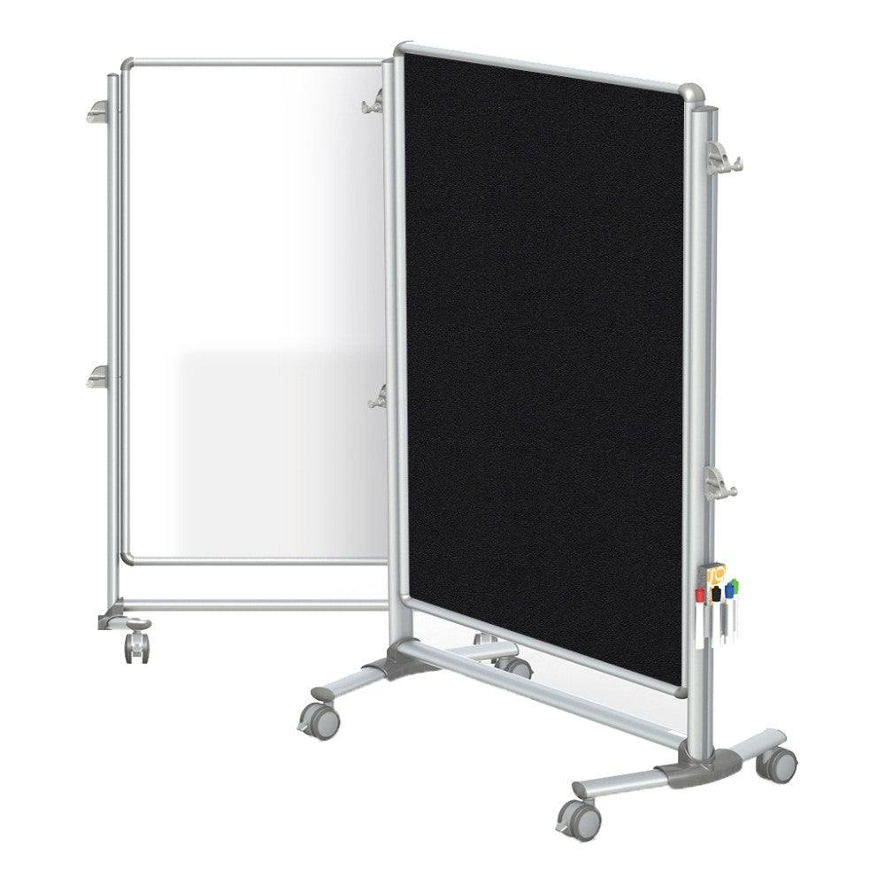 Ghent Nexus Jr. Partition Double-Sided Mobile Magnetic Whiteboard/Bulletin Board, 46 1/4in x 34 1/4in, Black Fabric/Silver Aluminum Frame