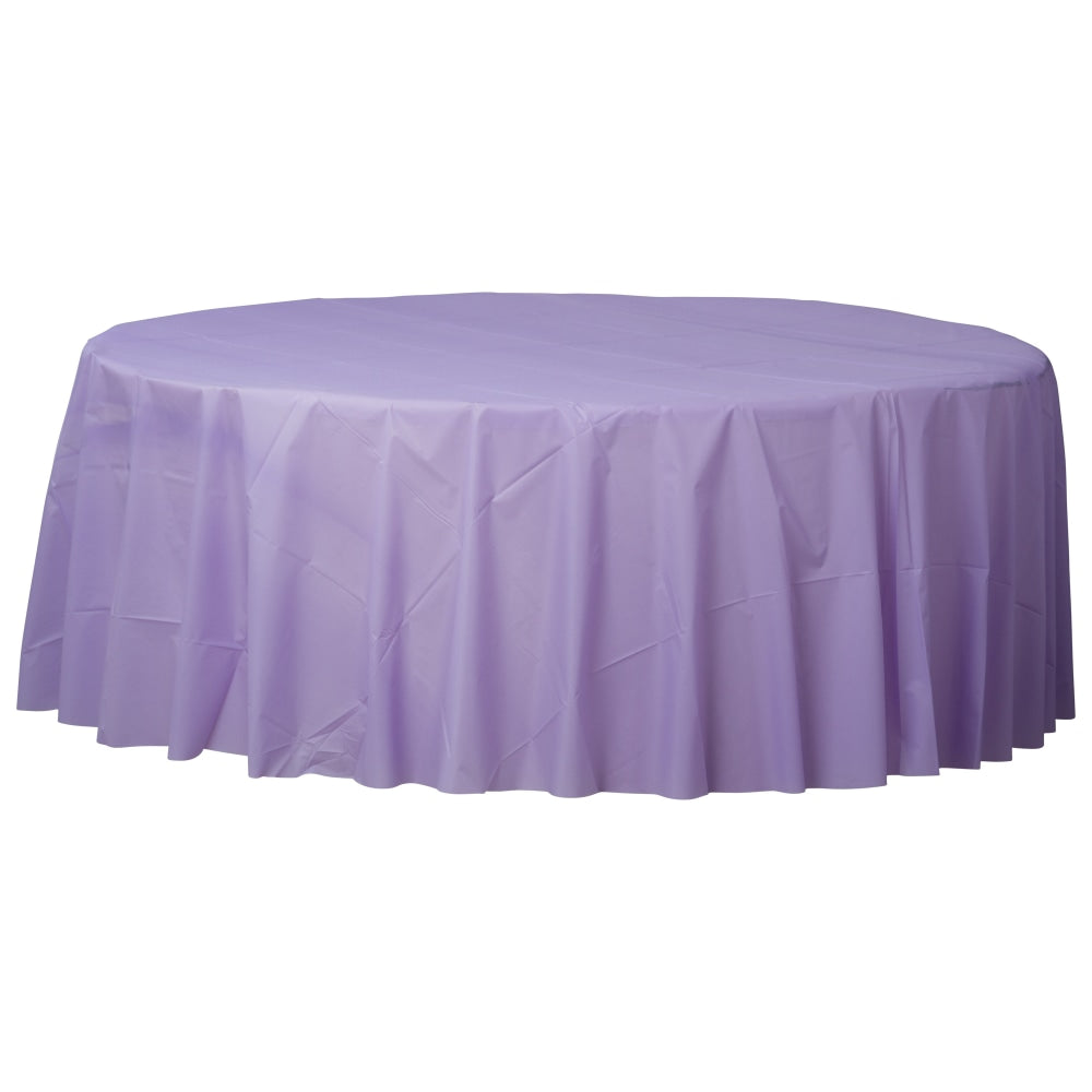 Amscan 77017 Solid Round Plastic Table Covers, 84in, Lavender, Pack Of 6 Covers