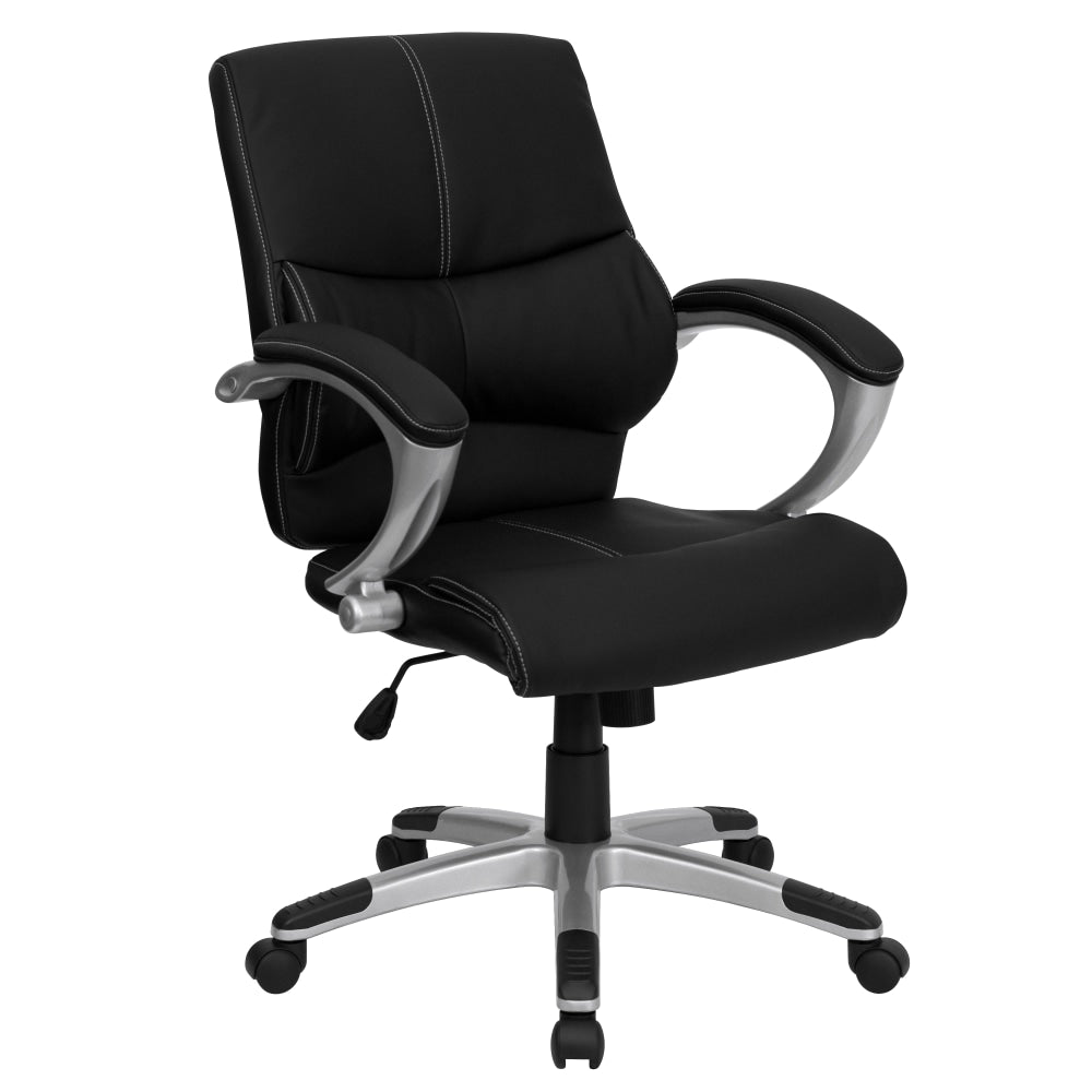 Flash Furniture Contemporary LeatherSoft Faux Leather Mid-Back Swivel Chair, Black/Silver