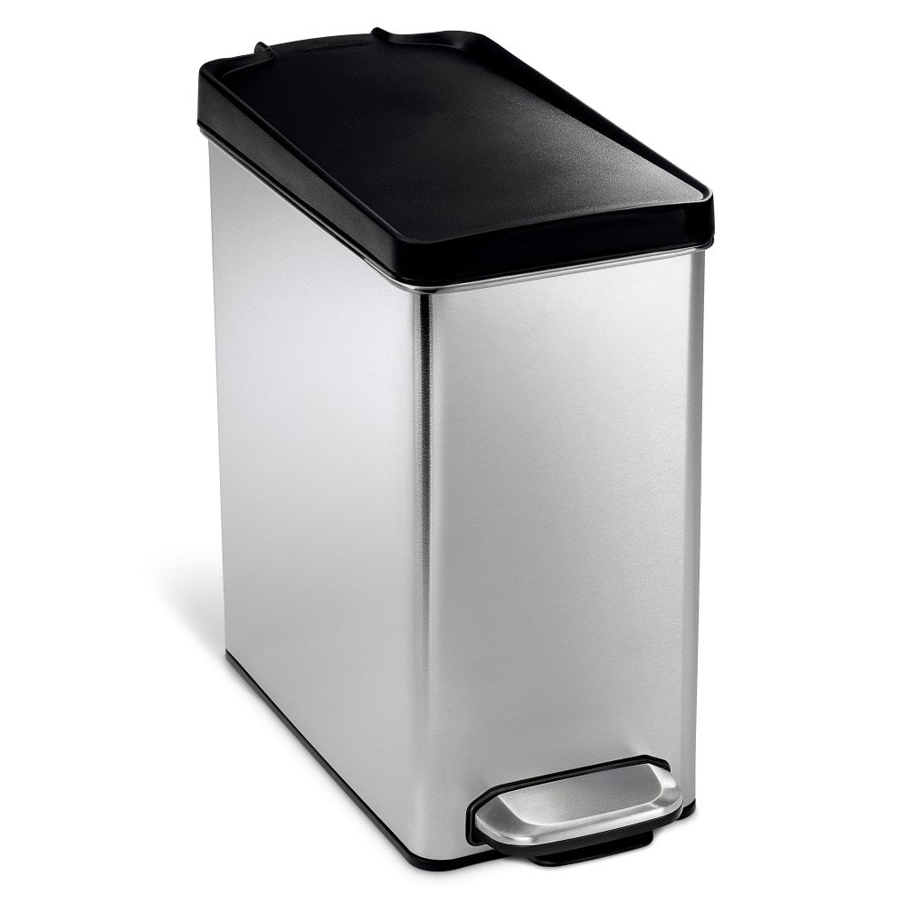 simplehuman Brushed Stainless Steel Profile Step Can, Black/Silver, 2.6 Gallons