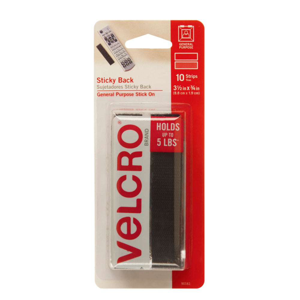 Velcro Sticky-Back Strips, 3/4inx3-1/2in Black 10/pk