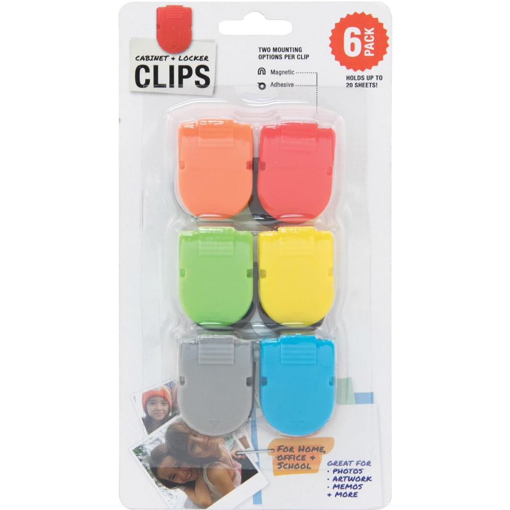 Advantus Magnetic Cabinet/Locker Clip - 1in Length x 0.5in Width - 40 Sheet Capacity - for Notes, Photo, Memo, Message - Magnetic, Self-adhesive - 6 / Pack - Assorted - Ceramic Magnet