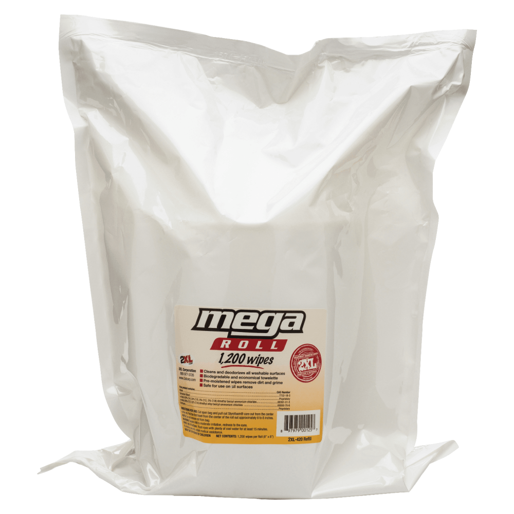 2XL Mega Roll Wipes Refills, 8in x 8in, 1,200 Wipes Per Roll