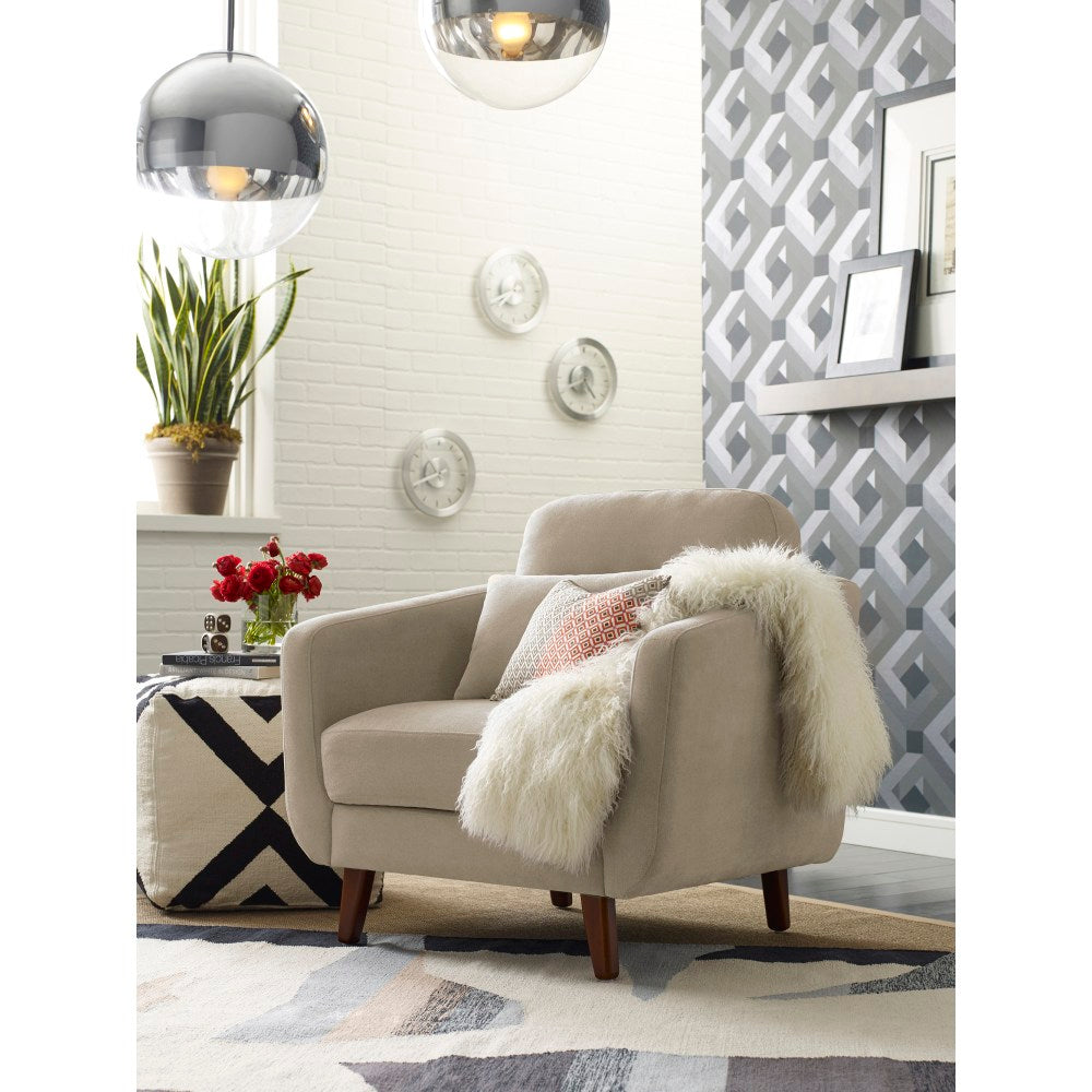 Elle Decor Chloe Mid-Century Modern Arm Chair, Beige/Chestnut