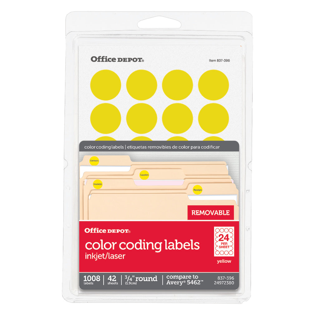 Office Depot Brand Removable Round Color-Coding Labels, OD98788, 3/4in, Yellow, Pack Of 1,008