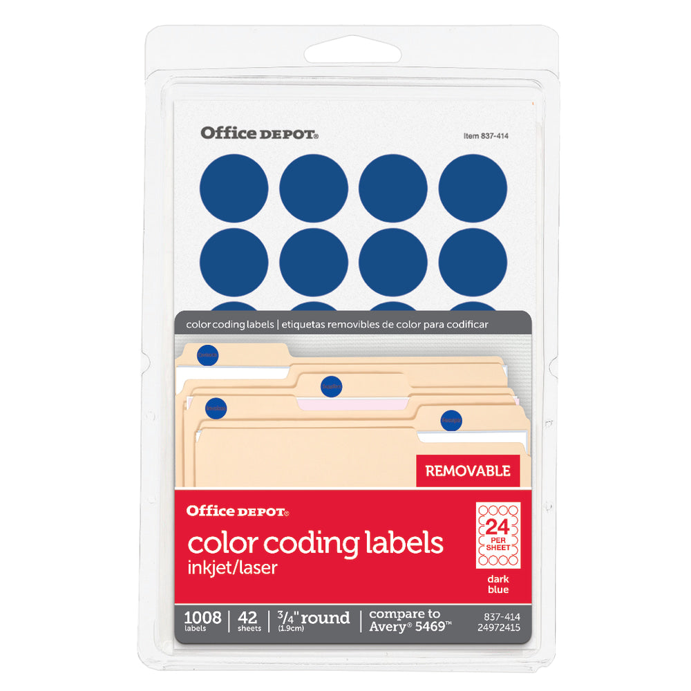 Office Depot Brand Removable Round Color-Coding Labels, OD98790, 3/4in, Dark Blue, Pack Of 1,008