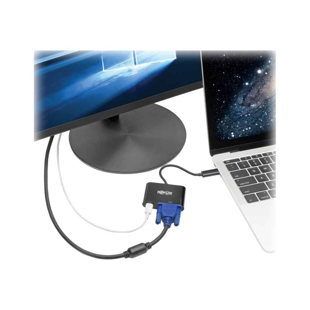 Tripp Lite USB-C to VGA Adapter w/PD Charging - USB 3.1 Gen 1, 1920 x 1080 (1080p), Thunderbolt 3, Black, USB Type C to VGA - Docking station - USB-C 3.1 / Thunderbolt 3 - VGA