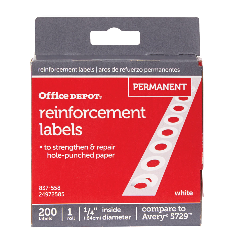 Office Depot Brand Permanent Self-Adhesive Reinforcement Labels, 1/4in Diameter, White, Pack Of 200