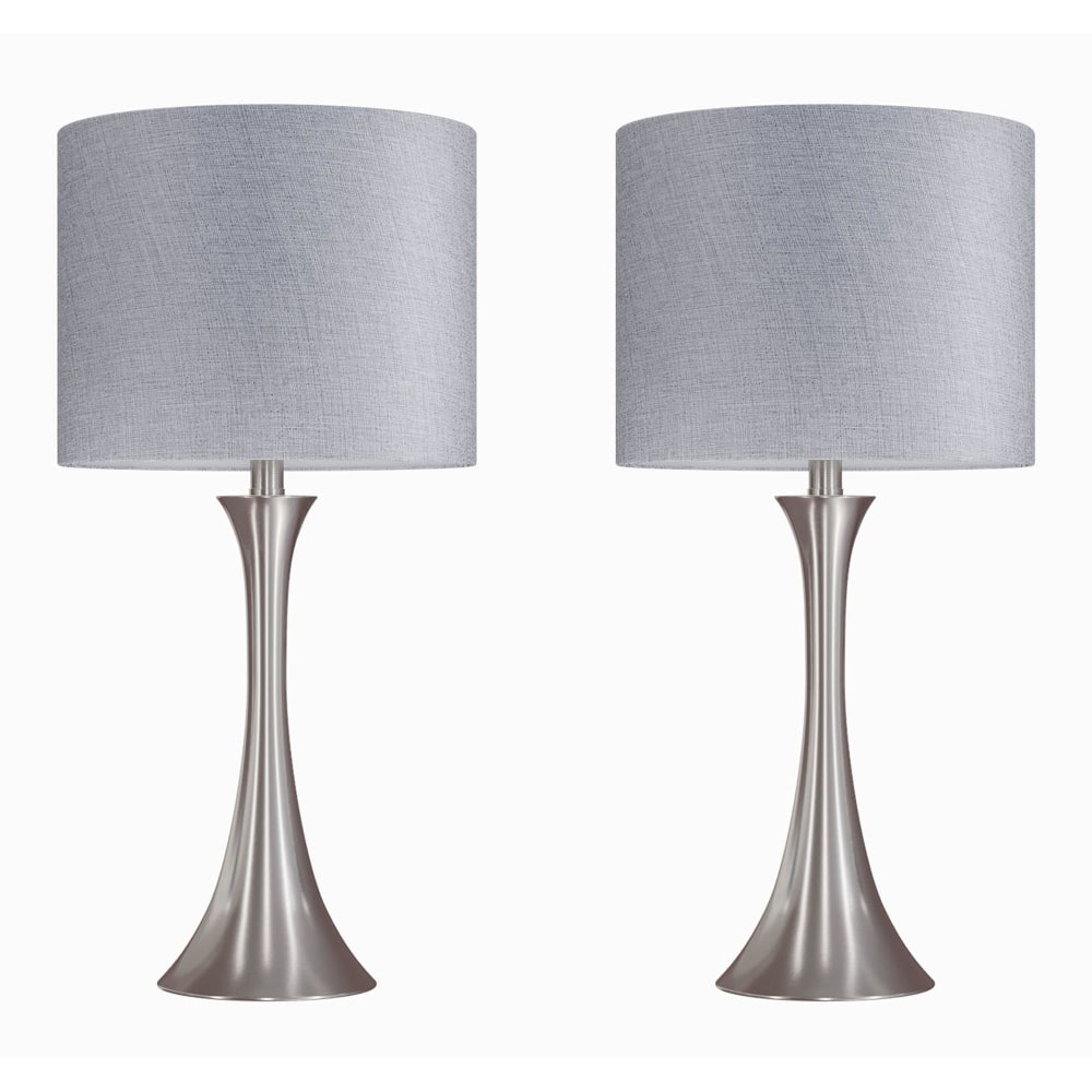 LumiSource Lenuxe Contemporary Table Lamps, 24-1/4inH, Gray & Silver Shade/Bushed Nickel Base, Set Of 2 Lamps
