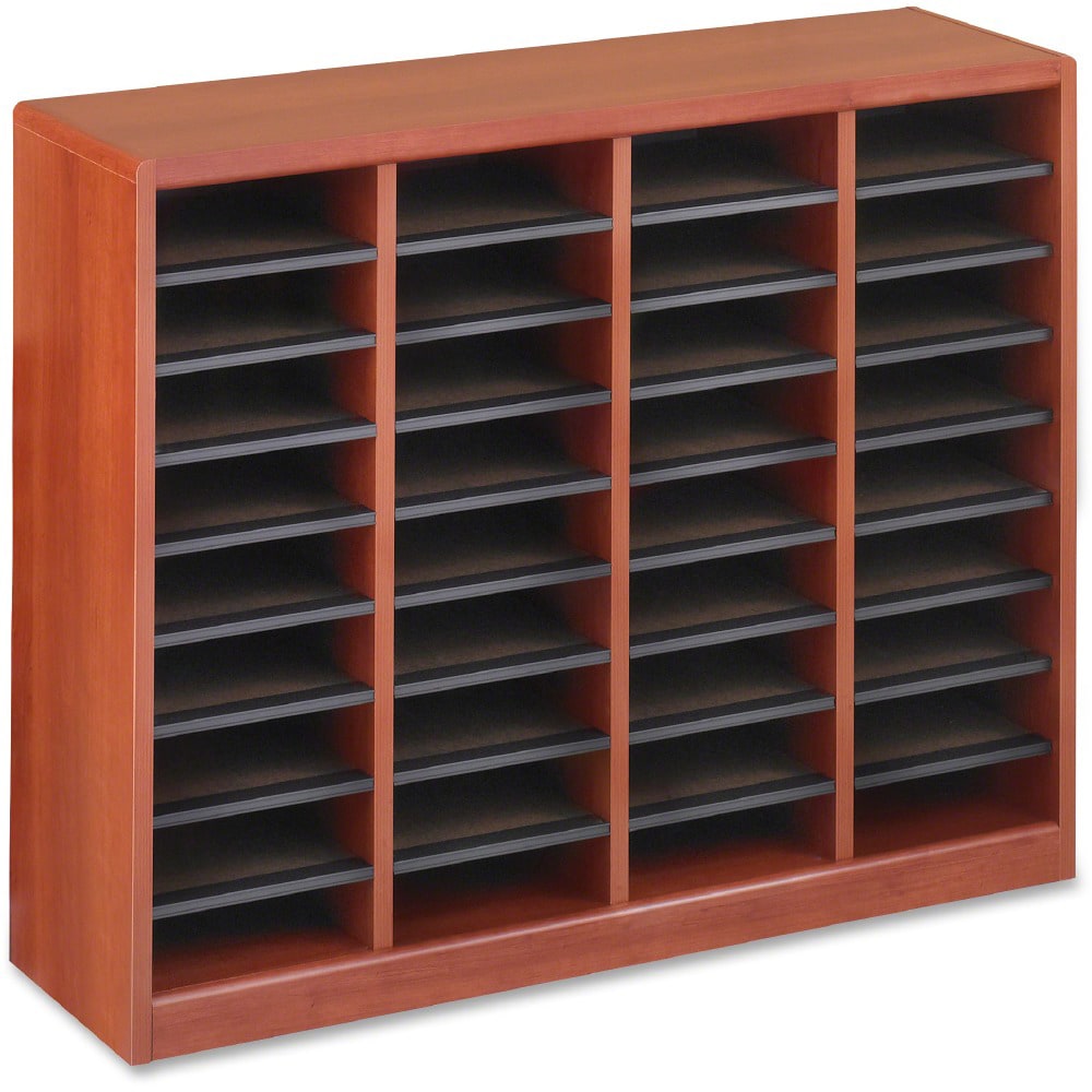 Safco E-Z Stor Light Wood Literature Organizers - 750 x Sheet - 36 Compartment(s) - Compartment Size 3in x 9in x 11in - 32.5in Height x 40in Width x 11.8in Depth - 80% - Cherry - Fiberboard, Hardboard, Wood - 1 / Each
