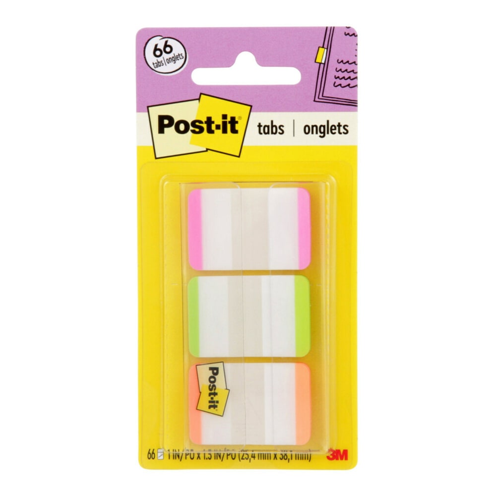 Post-it Notes Durable Filing Tabs, 1in x 1-1/2in, Green/Orange/Pink Color Bars, 22 Flags Per Pad, Pack Of 3 Pads