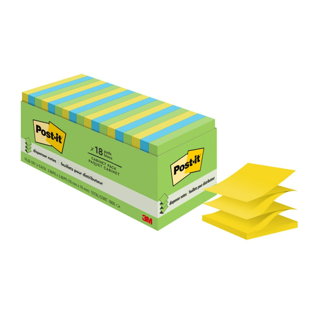 Post-it Pop Up Notes, 3 in x 3 in, 18 Pads, 100 Sheets/Pad, Clean Removal, Floral Fantasy Collection