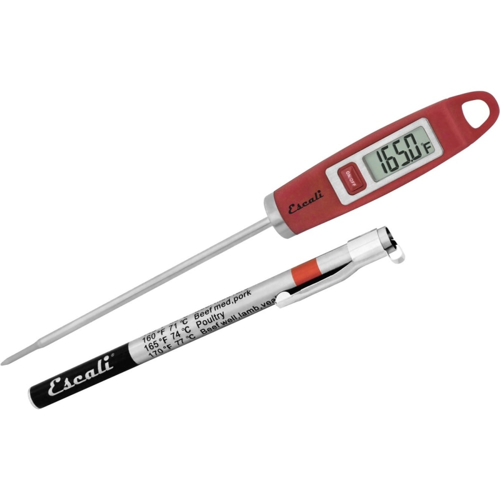 Escali Gourmet Digital Thermometer - Ergonomic Design, Pocket Clip, Comfortable, Comfort Grip Handle - For Meat, Poultry, Beef, Lamb, Food - Red