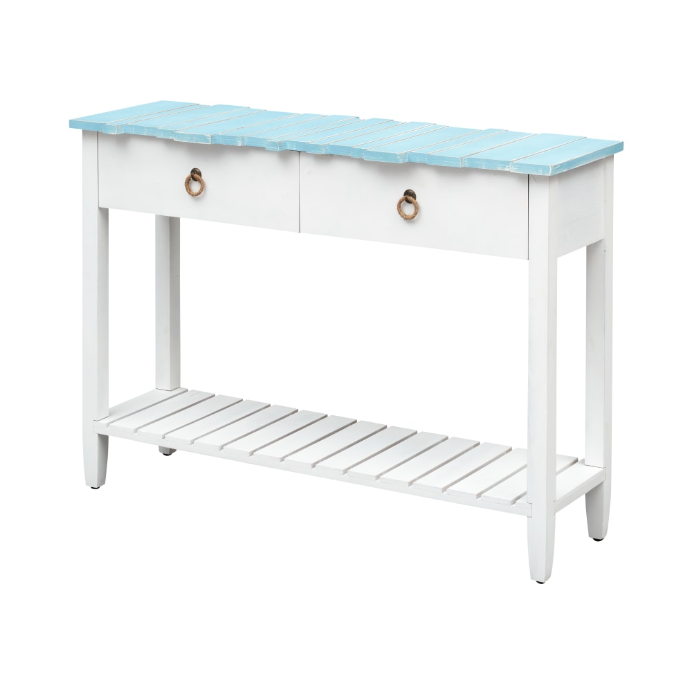 Coast to Coast Yasha Console/Sofa Table, 30inH x 42inW x 14inD, Boardwalk White/Blueish Green