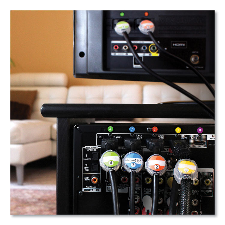 Cord ID Kit, (12) Regular and (12) Jumbo-Sized Cord Identifiers, (72) Color-Coded Stickers, (36) Identifier Inserts