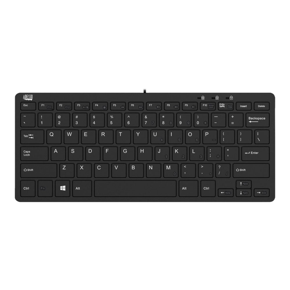 Adesso SlimTouch 510 USB Mini Keyboard With USB Hub, Black