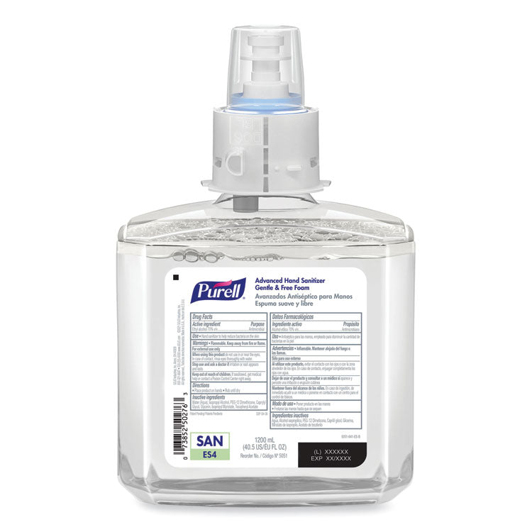 Advanced Hand Sanitizer Gentle and Free Foam, 1,200 mL Refill, Fragrance-Free, For ES4 Dispensers, 2/Carton