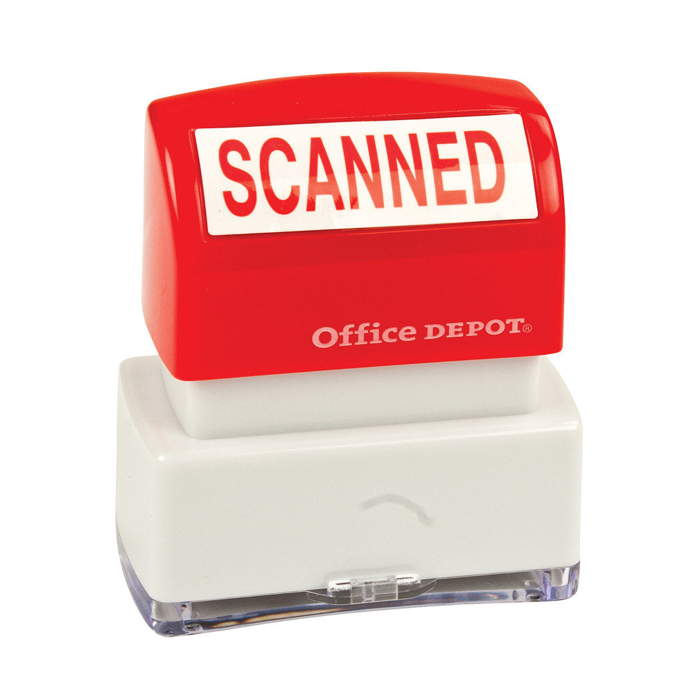 Office Depot Brand Pre-Inked Message Stamp, "Scanned", Red