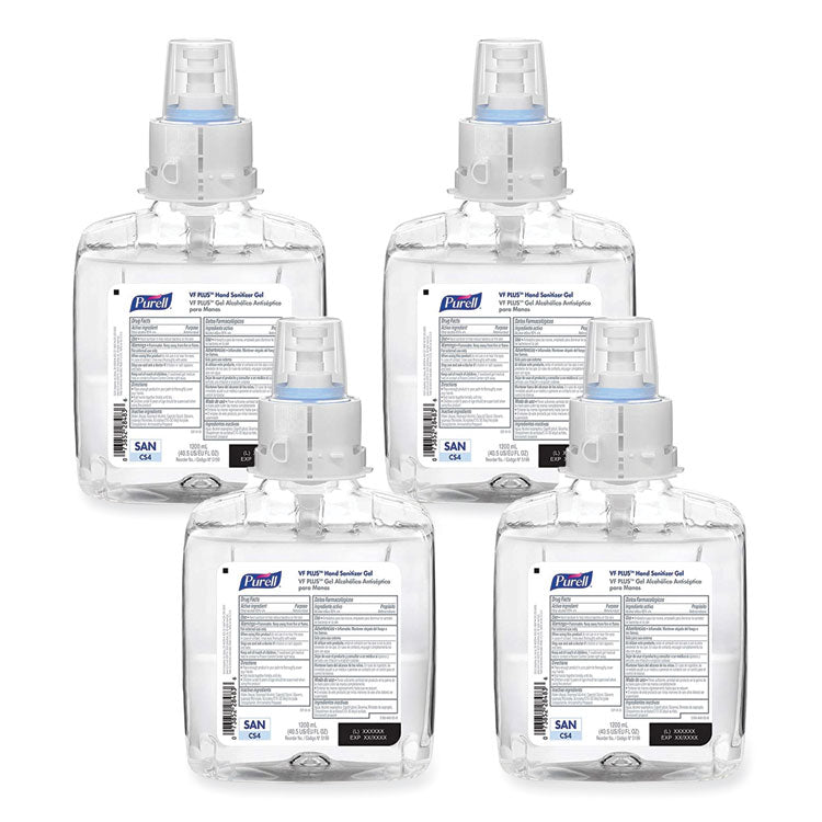 VF PLUS Hand Sanitizer Gel, 1,200 mL Refill Bottle, Fragrance-Free, For CS4 Dispensers, 4/Carton