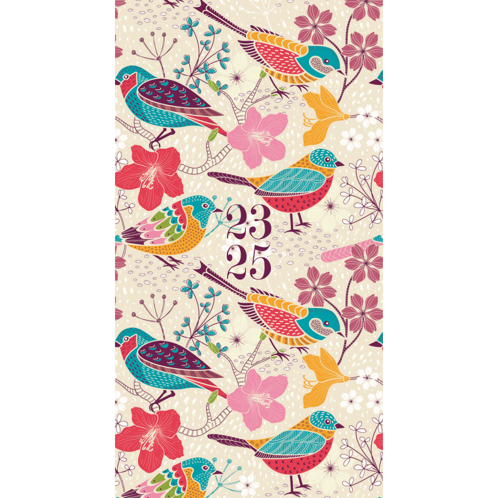 2023-2025 Willow Creek Press Checkbook 2-Year Monthly Academic Pocket Planner, 6-1/2in x 3-1/2in, Birds & Blooms, July 2023 To June 2025