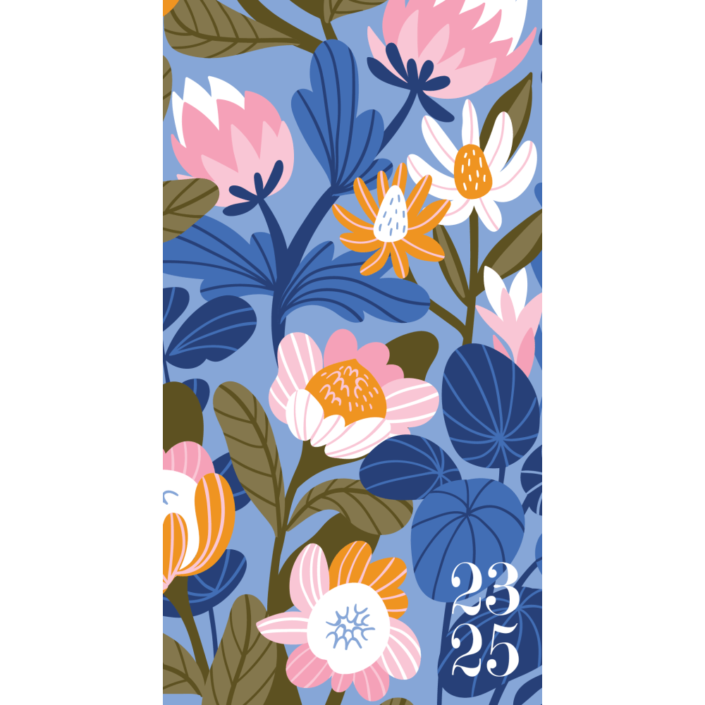2023-2025 Willow Creek Press Checkbook 2-Year Monthly Academic Pocket Planner, 6-1/2in x 3-1/2in, Blue Bloom, July 2023 To June 2025