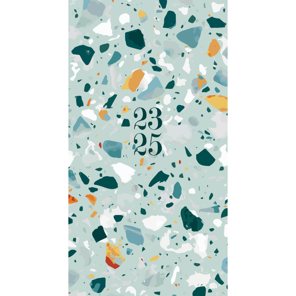 2023-2025 Willow Creek Press Checkbook 2-Year Monthly Academic Pocket Planner, 6-1/2in x 3-1/2in, Blue Terrazzo, July 2023 To June 2025