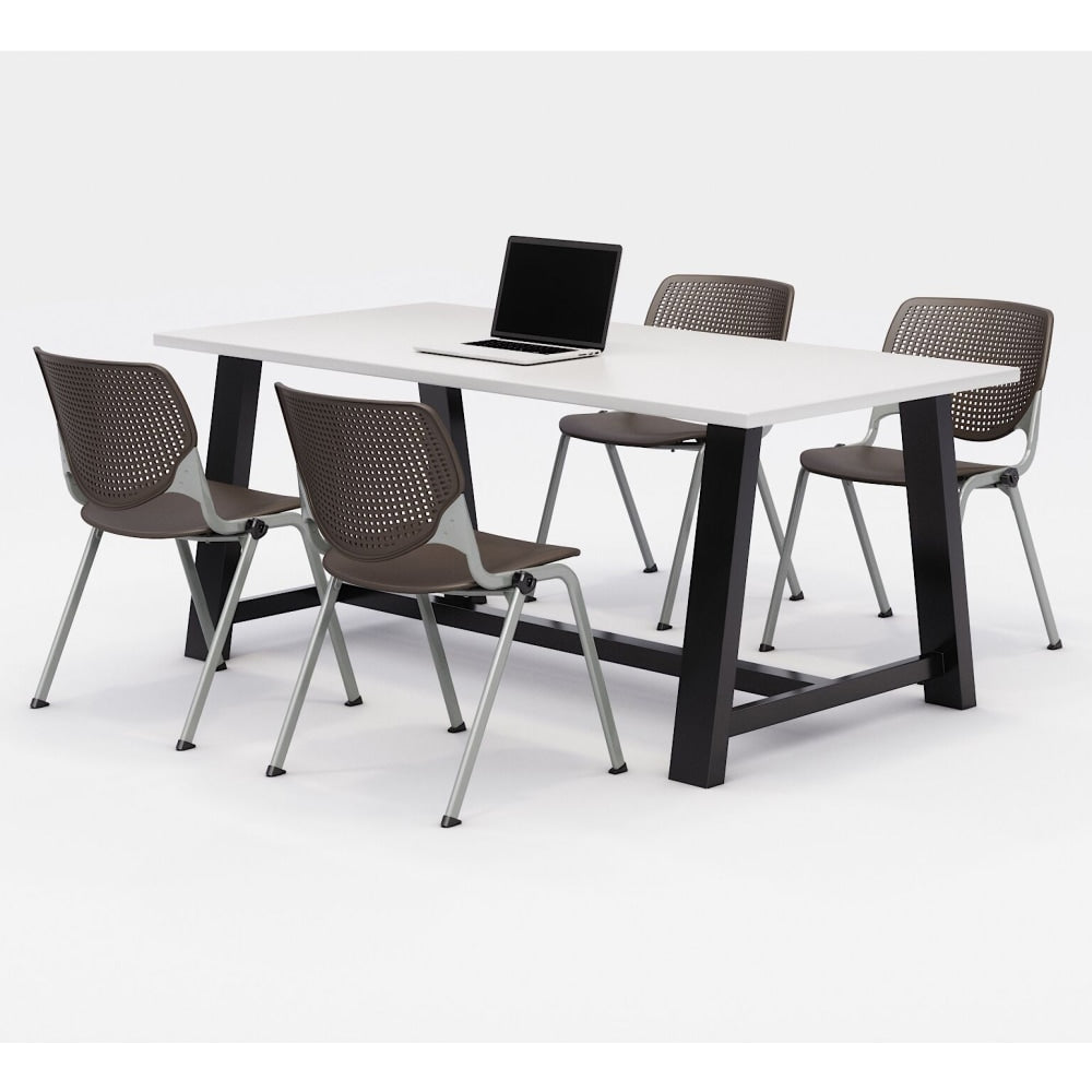 KFI Studios Midtown Table With 4 Stacking Chairs, Designer White/Brownstone