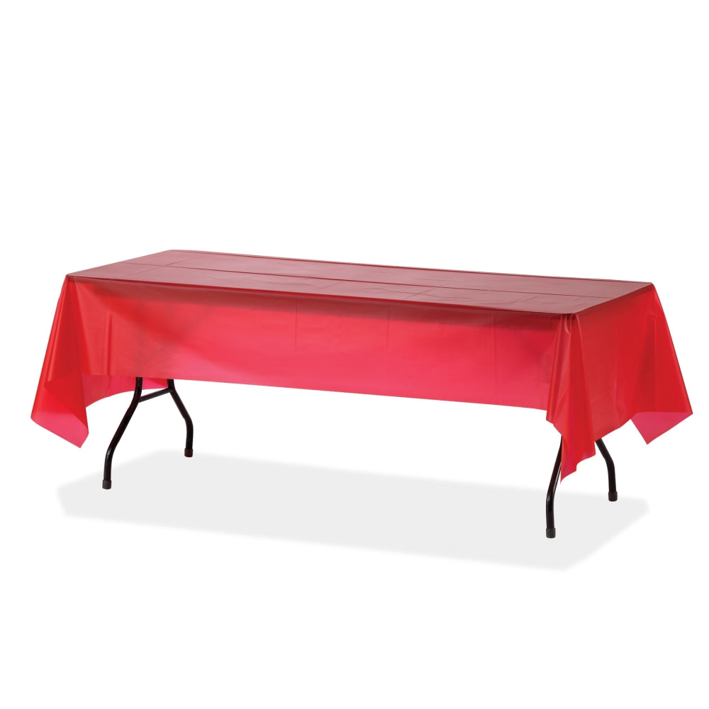 Genuine Joe Plastic Rectangular Table Covers - 108in Length x 54in Width - Plastic - Red - 24 / Carton